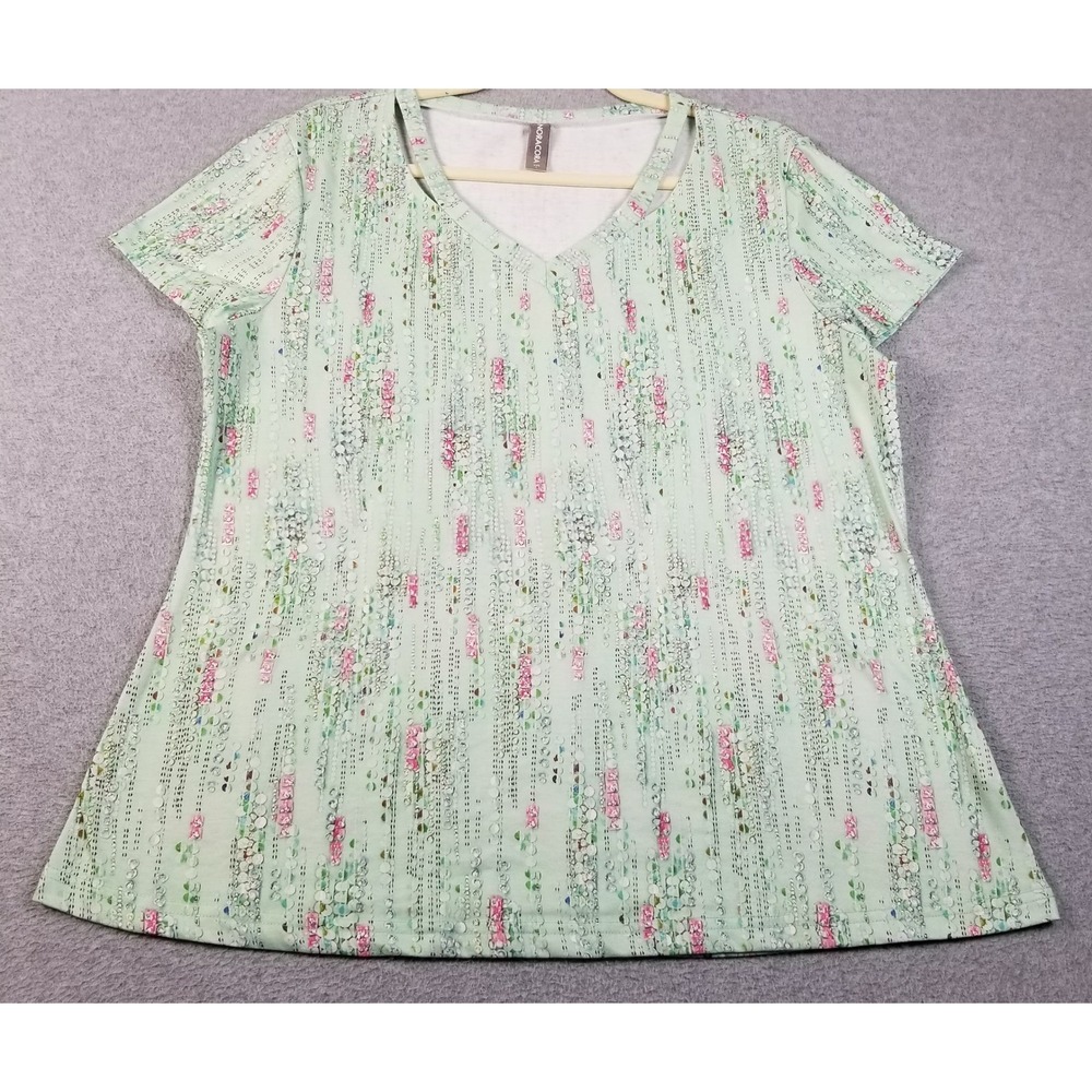 Noracora Top Women's L Large Floral‎ Strappy V-Neck Short Sleeve Stretch Spring